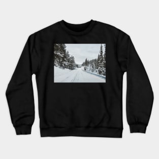 White Winter in Scandinavia - Remote Road Through Fir Tree Forest Crewneck Sweatshirt